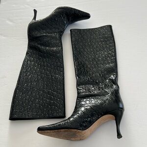 KITTEN STEVIE 39 BLACK GLOSSY CROCO EMBOSSED LEATHER